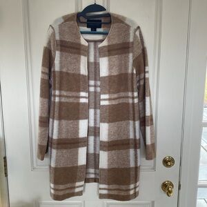 Rachel Zoe Tan Cream Plaid Coat - Lightweight Large
